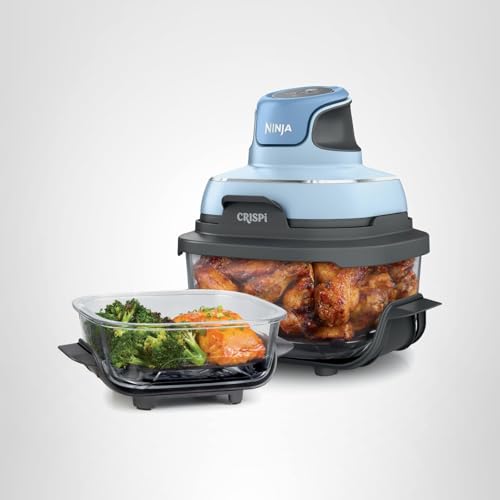 Ninja Crispi 4-in-1 Glass Air Fryer | 450°F | Non-Toxic | 4QT & 6-Cup Glass Containers w/Lids | Microwave, Freezer, Dishwasher Safe | Max Crisp, Air Fry, Bake, Recrisp | Periwinkle | FN101PL