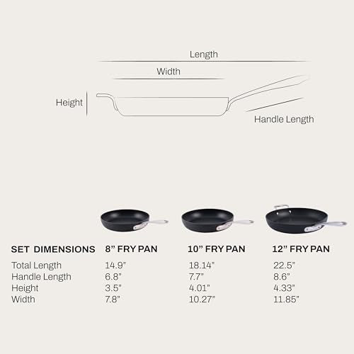 All-Clad Hard Anodized Essentials Nonstick Fry Pan 3 Piece Set, 8", 10" & 12" Induction, Oven Safe 500F, Kitchen Frying Pans, Skillets, Ergonomic Handle, Premium Cookware, Dishwasher Safe, Black