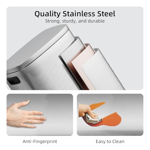 KUK 13 Gallon/50L Stainless Steel Kitchen Trash Can with Lid and Step Pedal-Large Capacity Garbage Bin with Odor Seal, Silent Close Lid, Removable Inner Bucket for Home, Kitchen, Bedroom, Office