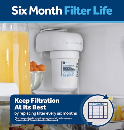 GE MWF Refrigerator Water Filter, Genuine Replacement Filter, Certified to Reduce Lead, Sulfur, and 50+ Other Impurities, Replace Every 6 Months for Best Results, Pack of 1