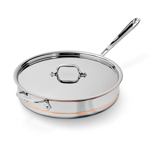 All-Clad Copper Core 5-Ply Stainless Steel Sauté Pan with Steel Lid 5 Quart Induction Oven Broiler Safe 600F Pots and Pans
