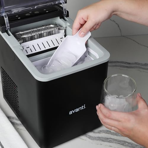 Avanti Ice Maker Mighty Ice Countertop Design Makes 26 Pounds of Bullet-Shaped Ice Cubes in 24 Hours, Digital Touch Controls and Self Cleaning Function, Includes Scoop, Black