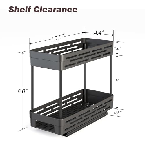 2 Pack Pull Out Spice Rack Organizer for Cabinet, Slide Out Spice Racks Organizer, Spice Cabinet Organizers, Cabinet Size Need:12'' Highx11'' Deepx5'' Wide,Hold 10 Spice Jar Each Tier-2Tier, Black
