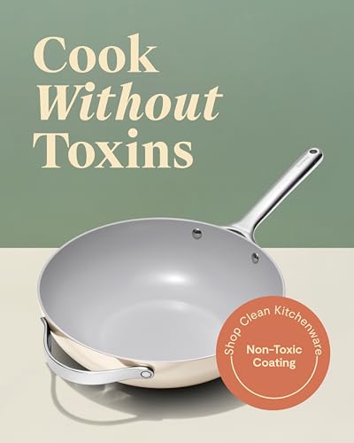 Caraway Non-Stick Stir Fry Pan - 12” Wok-Inspired Pan - Free From Forever Chemicals - High-Sloped Walls - Stainless Steel Handles - Cream