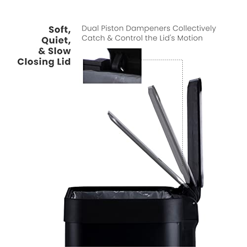Home Zone Living 18.5 Gallon Large Capacity Kitchen Trash Can, Tall Stainless Steel Liner-Free Body, 70 Liter Capacity, Matte Black, Virtuoso Series