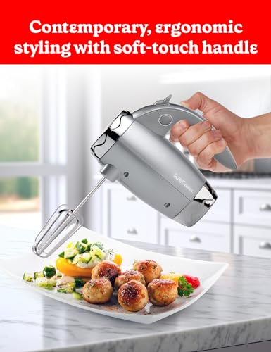 Betty Crocker 7-Speed Power-Up™ Hand Mixer with Stand, BC-4208S, Silver