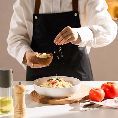KooK Pasta Bowl, Salad Bowls, Bowls, Serving Bowls, Soup, Ceramic, Large Capacity, Microwave & Dishwasher Safe, Set of 4, 40 Oz, (White)