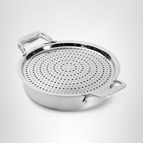 All-Clad D5® 5-Ply Brushed Stainless Steel Sauteuse with lid and Strain & Splatter Guard, 4-Quart, Induction, Oven & broiler safe up to 600°F, Cookware, Kitchen Essential, Pots and Pans, Silver