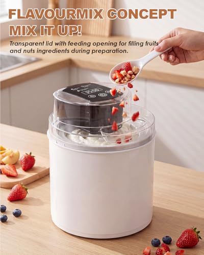 Ice Cream Maker Machine – 2.1 Quart Ice Cream Machine for Gelato, Sorbet & Frozen Yogurt, Pre-Freeze Bowl, LCD Screen and Timer, Perfect for 6-10 Servings, Easy to Use & Clean