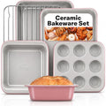Gotham Steel 6 Pc Stackable Baking Pans Set, 70% Space Saving Design, Ceramic Bakeware Sets Non Toxic Made Without PFOA PFOS, with Baking Sheet Tray, Cake & Muffin Pans, Oven & Dishwasher Safe