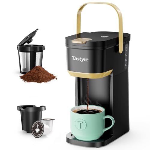 Tastyle Single Serve One Cup Coffee Maker, for K Cups and Grounds, Mini Coffee Maker with Portable
