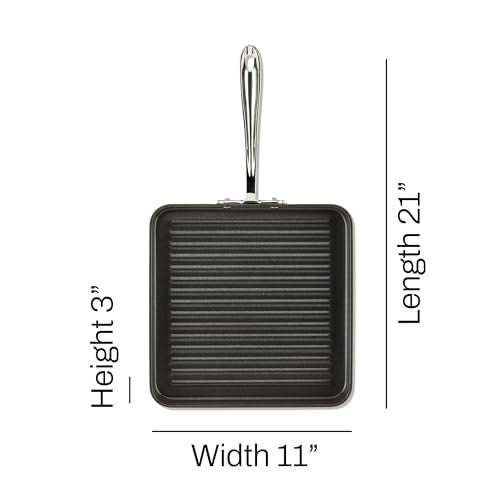 All-Clad HA1 Hard Anodized Nonstick Grill 11x11 Inch Oven Safe 350F Pots and Pans, Cookware Black