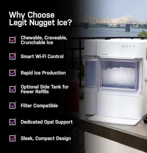 GE Profile Opal 2.0 Ultra Nugget Ice Maker with Scale Inhibiting Filter, Scoop Included, 38 lbs in 24 Hours, Pellet Ice Machine with WiFi & Smart Connected, Black
