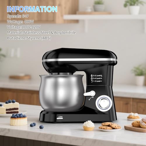 Electric Stand Mixer with 5.3 Quart, Cake Mixer with Stainless Steel Bowl and Stand, Kitchen Mixer Tilt-Head Design Includes Dough Hook, Whisk & Beater - Great for Baking Bread, Cakes, Cookies