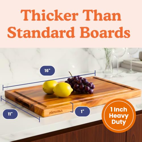 Non Toxic Wood Cutting Board - Conditioned with Natural Beeswax Flaxseed & Lemon Oil - Free of Mineral Oil - Made of FSC Certified Acacia Wood - 16" x 11" Thick Cutting Board by Ziruma