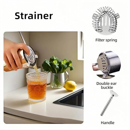 Professional Strainer for Bartender - Fine Mesh Cocktail Strainer with Detachable Spring, Leak Proof, Fits Shaker Tins & Pint Glasses, Professional 304 Stainless Steel, Dishwasher Safe Bar Tool