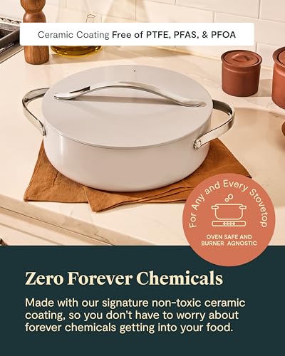 Caraway Rondeau - 6 Qt Non-Stick Pan with Lid - Free From Forever Chemicals - Perfect for Searing, Braising, & Roasting - Cream