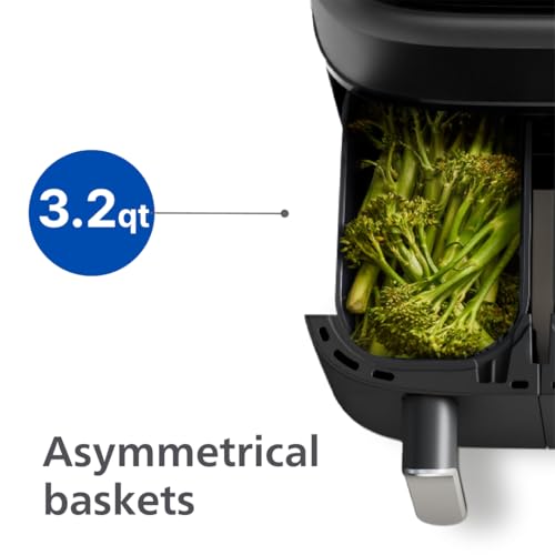 Philips Dual Basket Air Fryer 3000 Series — 8-in-1 functions, 9.5 Quarts Airfryer, 2 Drawers, Auto-sync Cooking Time, 90% Less Fat, Rapid Air Technology, HomeID App, Dishwasher Safe, Black (NA351/00)