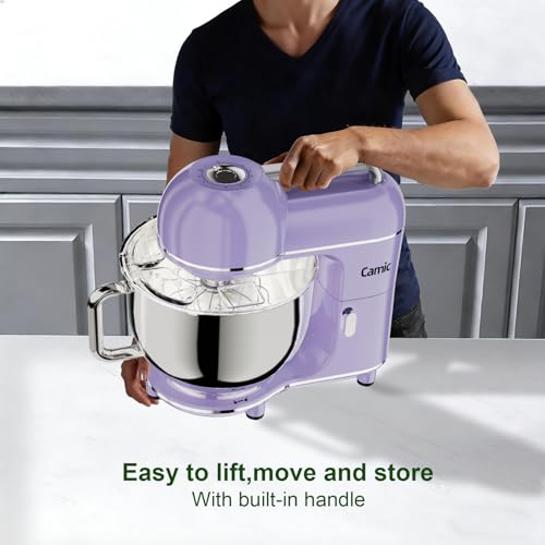 Camic Electric Stand Mixer,7.45 QT,10 Speeds with Dough Hook,Whisk, Flat Beater Attachments, Splash Guard, Easy-Carry Top Handle,3-IN-1 Kitchen Mixer for Baking Cakes Cookie Bread Salad (Purple)