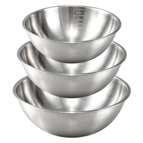 Gronivex 304 Stainless Steel Mixing Bowls, 3-Piece (1.5, 2.2 & 3.4 Qt)