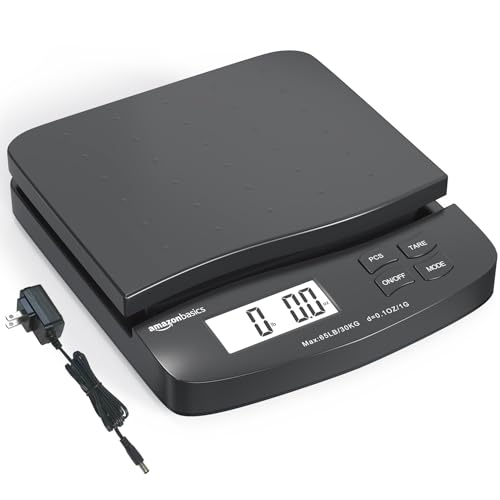 Amazon Basics Digital Postal Shipping Scale with Tare Function, AC Adapter, 65 lb Capacity, 0.1 oz Readability, LCD