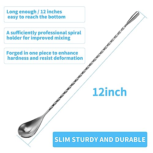 6 Pcs 12 Inch Bar Mixing Spoon Cocktail Spoon Stainless Steel Bar Long Spoon With Spiral Pattern