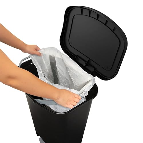 Glad 13 Gallon Trash Can with Clorox Odor Protection, 2 Pack | Plastic Kitchen Waste Bin | Hands Free with Step On Foot Pedal and Garbage Bag Rings, Black