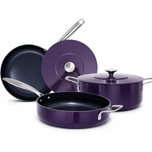 Nuwave Essential Series 5PC Ceramic Cookware Set PFAS-Free, G11 Duralon Blue Coating, Pots and Pans Set Non