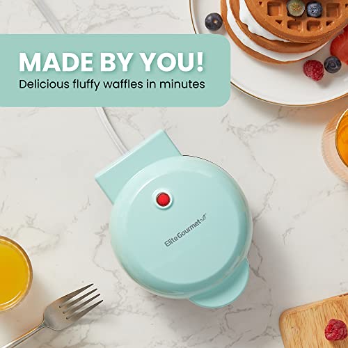 Elite Gourmet EWM013M# Electric Nonstick Mini Waffle Maker with 5-inch cooking surface, Belgian Waffles, Compact Design, Hash Browns, Keto, Snacks, Sandwich, Eggs, Easy to Clean, Blue
