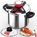 18/8 Stainless Steel Pressure Cooker 10 Quart, [One-Hand Locking] Pressure Cooker, [3-In-1] Olla de Presion, Induction Compatible, Gas Stovetop Compatible,Includes Glass Lid & Steamer Rack