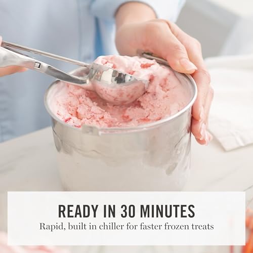 Martha Stewart 1 Quart Ice Cream Maker, Built-In Compressor, No Pre-Freezing Required, 3 Modes (Ice Cream, Sorbet, Frozen Yogurt), Automatic Mix-In Alert, Dishwasher-Safe Parts, Linen Cream