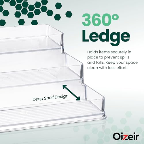 Oizeir Clear Spice Rack (2-Pack) - 3-Tier Acrylic Organizer for Cabinet - Deep Spice Shelf - 10.4 x 9.6 x 4 Inches - Holds Seasoning and Condiments