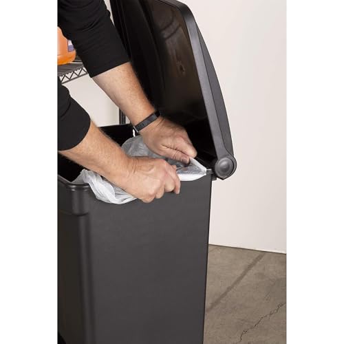 Safco Step On Plastic Trash Can with Foot Pedal, 23 Gallon Garbage Can for Kitchen, Indoor or Outdoor Use, Hands Free, Black