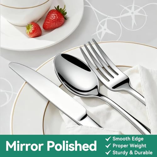 49-Piece Silverware Set with Organizer, Stainless Steel Flatware Utensils Set for 8, Forks and Spoons Silverware Set Cutlery Set with Steak Knives, Dishwasher Safe
