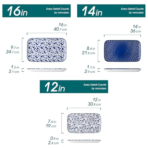 vancasso Porcelain Serving Trays for Party, Serving Platters Set of 3,Serving Dishes for Entertaining, Ceramic Party Trays and Platters for Serving Food, 16"/14"/12" Inch, Series SELENE
