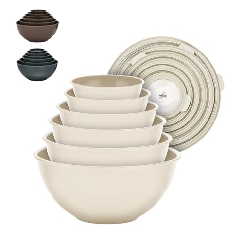 Bakken Master 12 Piece Plastic Nesting Bowls with Lids, Mixing Bowls Set includes 6 Prep Bowls and 6 Lids