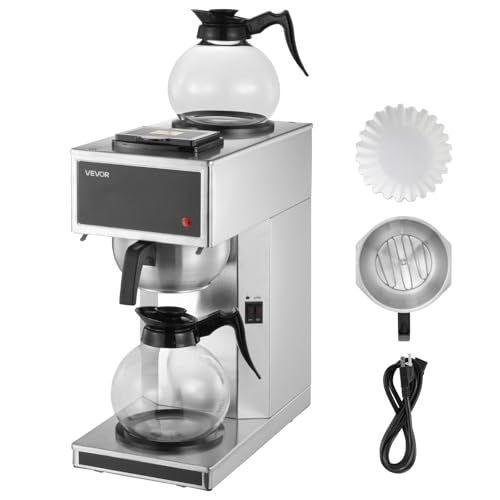 VEVOR Commercial Drip Coffee Maker, 12 Cups Coffee-Maker Machine with 2 Glass Carafes and 2 Decanter Warmer