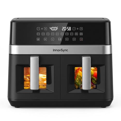 12QT Large Dual Air Fryer, 10-in-1 Double Zone Airfryer with 2×6QT Baskets, 60° Easy-Panel with Full