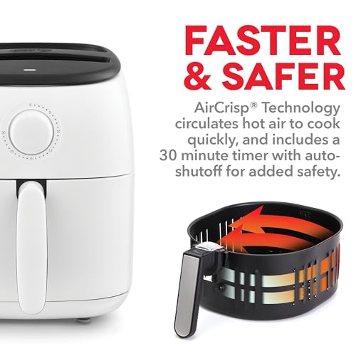 Dash Tasti-Crisp Express Air Fryer - Mini Air Fryer For Crispy Snacks, Frozen Foods and Oil-Free Cooking - Nonstick Basket - White, 2.6-Quart