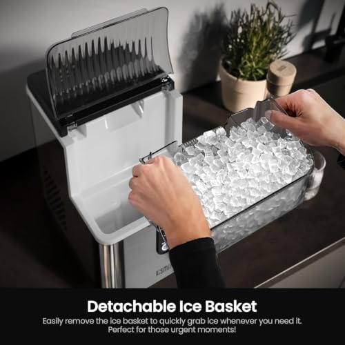 Kismile Nugget Ice Makers Countertop,Portable Ice Machine with Crushed Ice, 35lbs/Day,Self-Cleaning,One-Click Operation for Home Use(Silver)