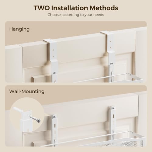 Delamu 8 Tier Over the Door Pantry Organizer, 2in1 Hanging or Wall Mount Spice Rack Seasoning, Adjustable Heavy-Duty Narrow Pantry Door Organizer and Storage for Kitchen Cabinet and Bathroom,12" White