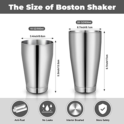 Dandat 16 Pcs Cocktail Shaker Boston Cocktail Shaker Set, Stainless Steel Martini Drink Shakers Bartending, 18 Oz & 28 Oz Bar Professional Shake Mixer Tin Tools for Bartender Cocktails (Silver)