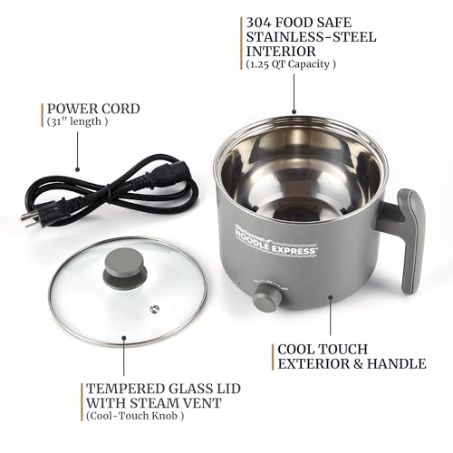 Elite Gourmet Noodle Express Electric Hot Pot, Stainless Steel, Grey
