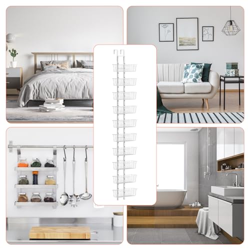 Hocookeper 10 Tier Over the Door Pantry Organizer, Over the Door Spice Rack with Adjustable Baskets, Metal Hanging Door Pantry Organizers and Storage for Kitchen Bathroom Bedroom, White
