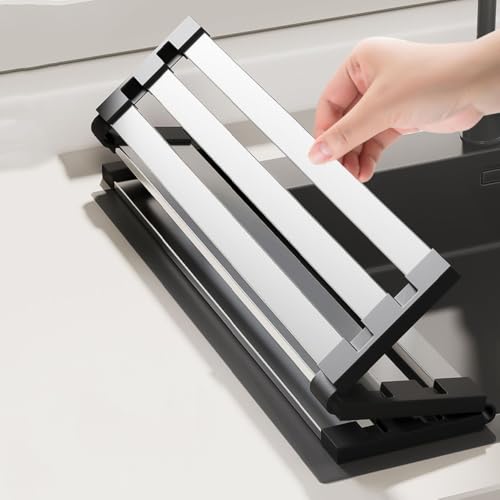 KATPOSIN Roll Up Dish Drying Rack, Over Sink Stainless Steel Rack,Foldable Kitchen Sink Mat,Kitchen Sink Drain Rack Dish Storage Rack (19.69" H x 12.8" W)