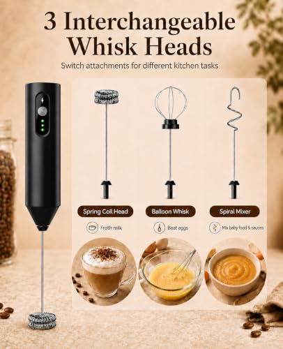 Rechargeable Electric Milk Frother Handheld, Hand Mixer Coffee Frother Wand