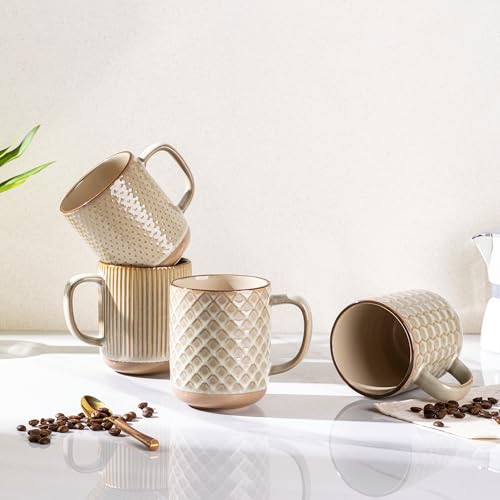 GBhome Large Coffee Mugs Set of 4, 16oz Handmade Stoneware Coffee Mugs Set with Large Handle for Cappuccino/Latte/Tea/Hot Cocoa, Dishwasher & Microwave Safe-Pale khaki