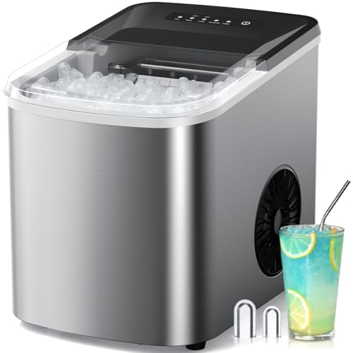 38lbs Per Day Countertop Ice Maker, 9 Ice Cubes in 3.5 Minutes, Self-Cleaning Portable Ice Machine with 2 Bullet Sizes for Kitchen, Camping, RV, and Party