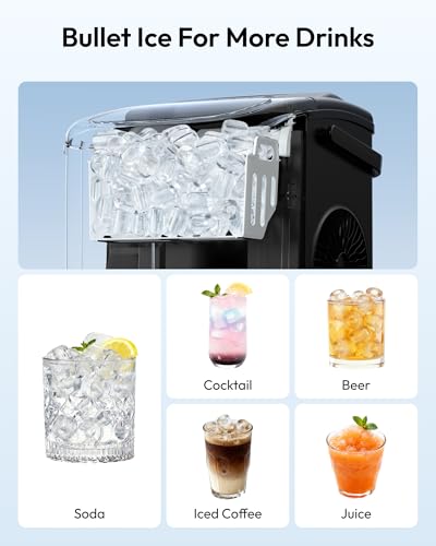 EUHOMY Countertop Ice Maker Machine with Handle, 26.5lbs Per Day, 9 Ice Cubes Ready in 6 Mins, Auto-Cleaning Portable Ice Maker with Basket and Scoop, for Home/Kitchen/Camping/RV (Black)