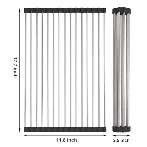 Searik Stainless Steel Over The Sink Dish Drying Rack, Roll Up Foldable Kitchen Sink Drainer Rack (17.7"x 11.8")